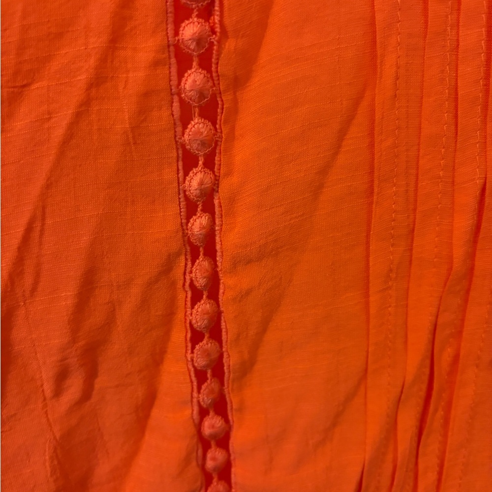 Notations Orange Button Up Blouse With Pintucks A… - image 5